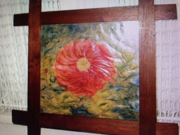 Vintage, 18” x 17” Framed Floral Finger Painting