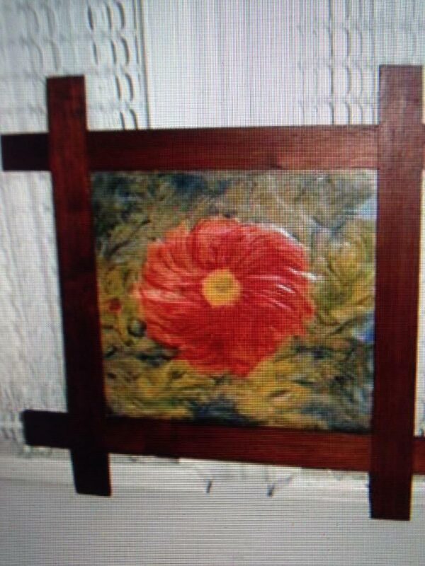 Vintage, 18” x 17” Framed Floral Finger Painting