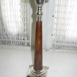 Vintage, 12-inch Square Base Metal ad Wood Candle Holder