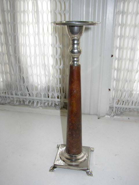 Vintage, 12-inch Square Base Metal ad Wood Candle Holder