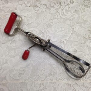 Vintage, Androck, Red Hand Held -Aluminum Egg Beater-Mixer 12.5in x 3in