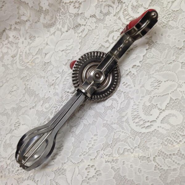 Vintage, Androck, Red Hand Held -Aluminum Egg Beater-Mixer 12.5in x 3in