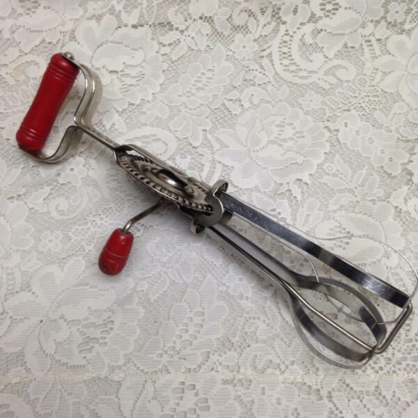 Vintage, Androck, Red Hand Held -Aluminum Egg Beater-Mixer 12.5in x 3in