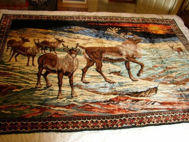 Vintage, Italian, 70″ x 50″ Six Deers-Reindeers Tapestry