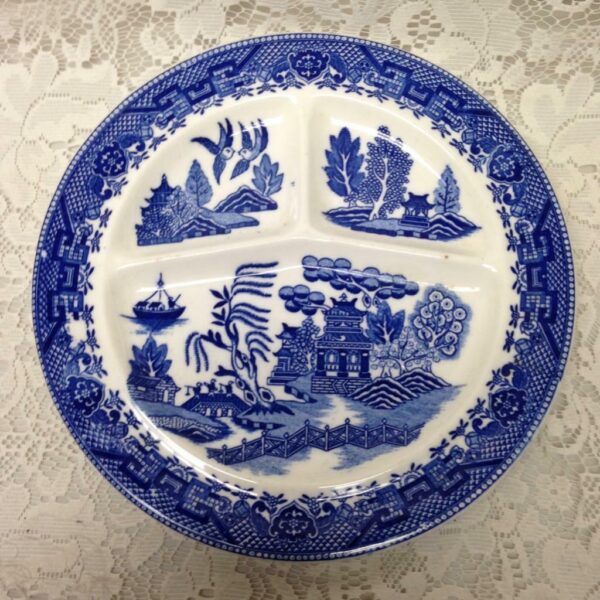 Vintage, Rare Moriyama Occupied Japan, Blue Willow Grill Plate 10in D