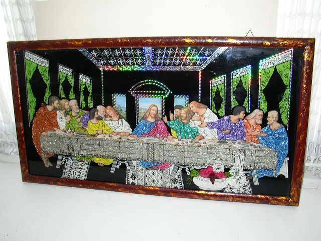 Vintage, Elegant, Colorful Last Supper Glass-Mother of Pearl Artwork