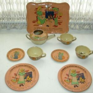 1930s Ohio Art F.B. Peat Cinderella Child's 9pc Tin Tea Set