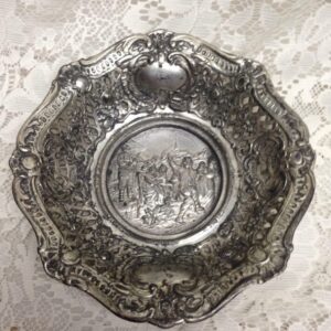 19th C Germany Souvenir Reticulated and Repousse Bonbon Bowl 2in x 8in D