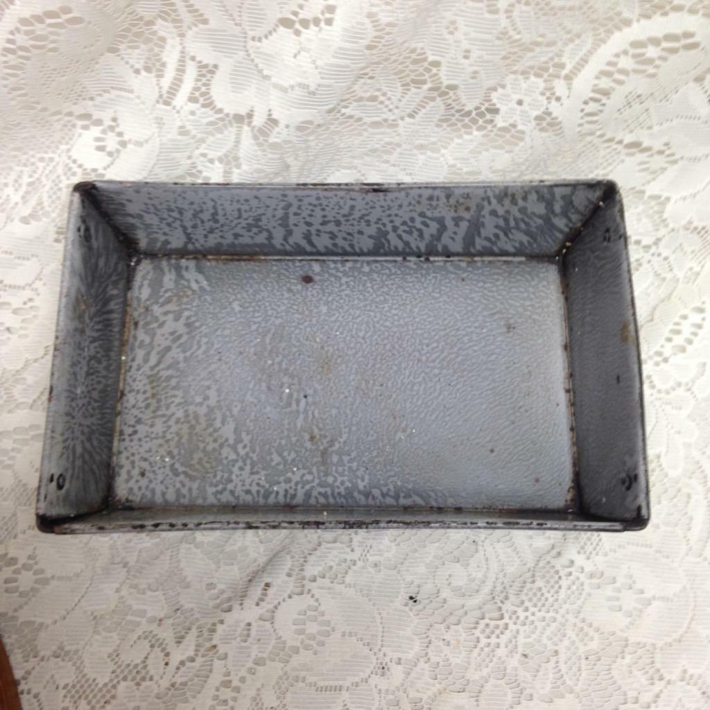 Vintage, Graniteware Gray Baking Pan  10.5in x 6.5in x 2.5in