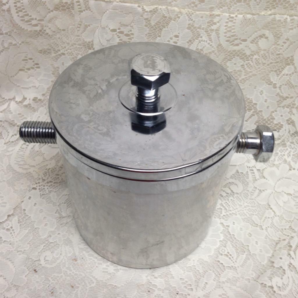 Vintage, Elco, Ind. USA Chrome Screw On Ice Bucket with Lid and Tong 10in x 8in