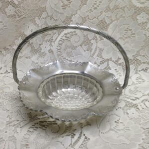 Vintage, 1930-40s Aluminum - Glass Basket 8in x 8in