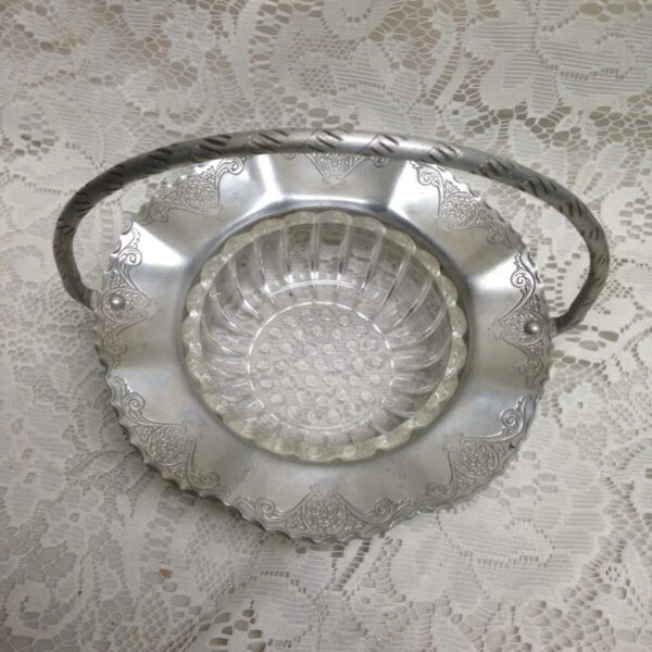 Vintage, 1930-40s Aluminum - Glass Basket 8in x 8in