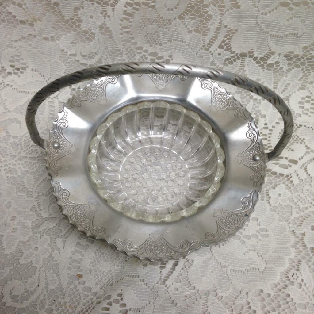 Vintage, 1930-40s Aluminum – Glass Basket 8in x 8in