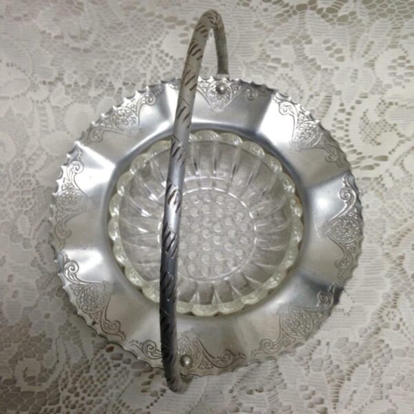 Vintage, 1930-40s Aluminum - Glass Basket 8in x 8in