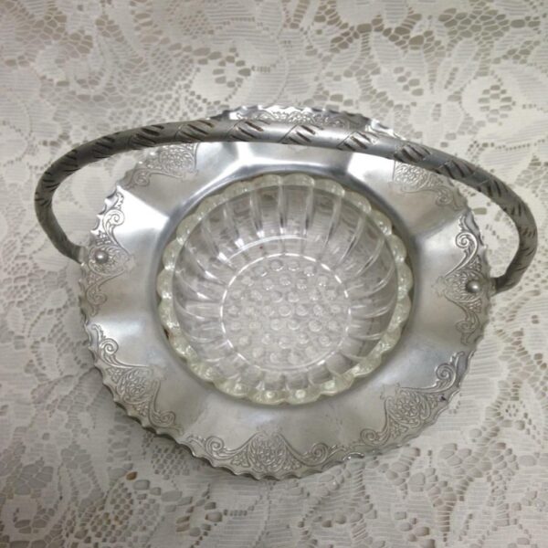 Vintage, 1930-40s Aluminum - Glass Basket 8in x 8in