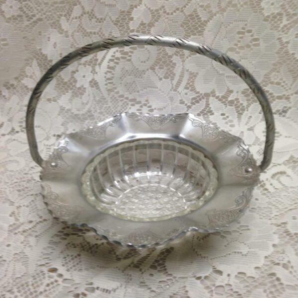 Vintage, 1930-40s Aluminum - Glass Basket 8in x 8in