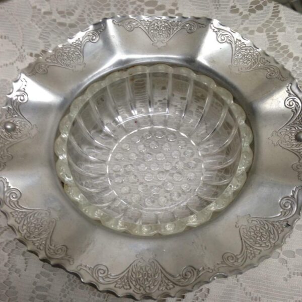 Vintage, 1930-40s Aluminum - Glass Basket 8in x 8in