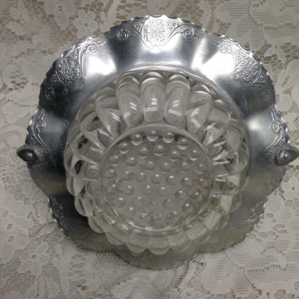 Vintage, 1930-40s Aluminum - Glass Basket 8in x 8in