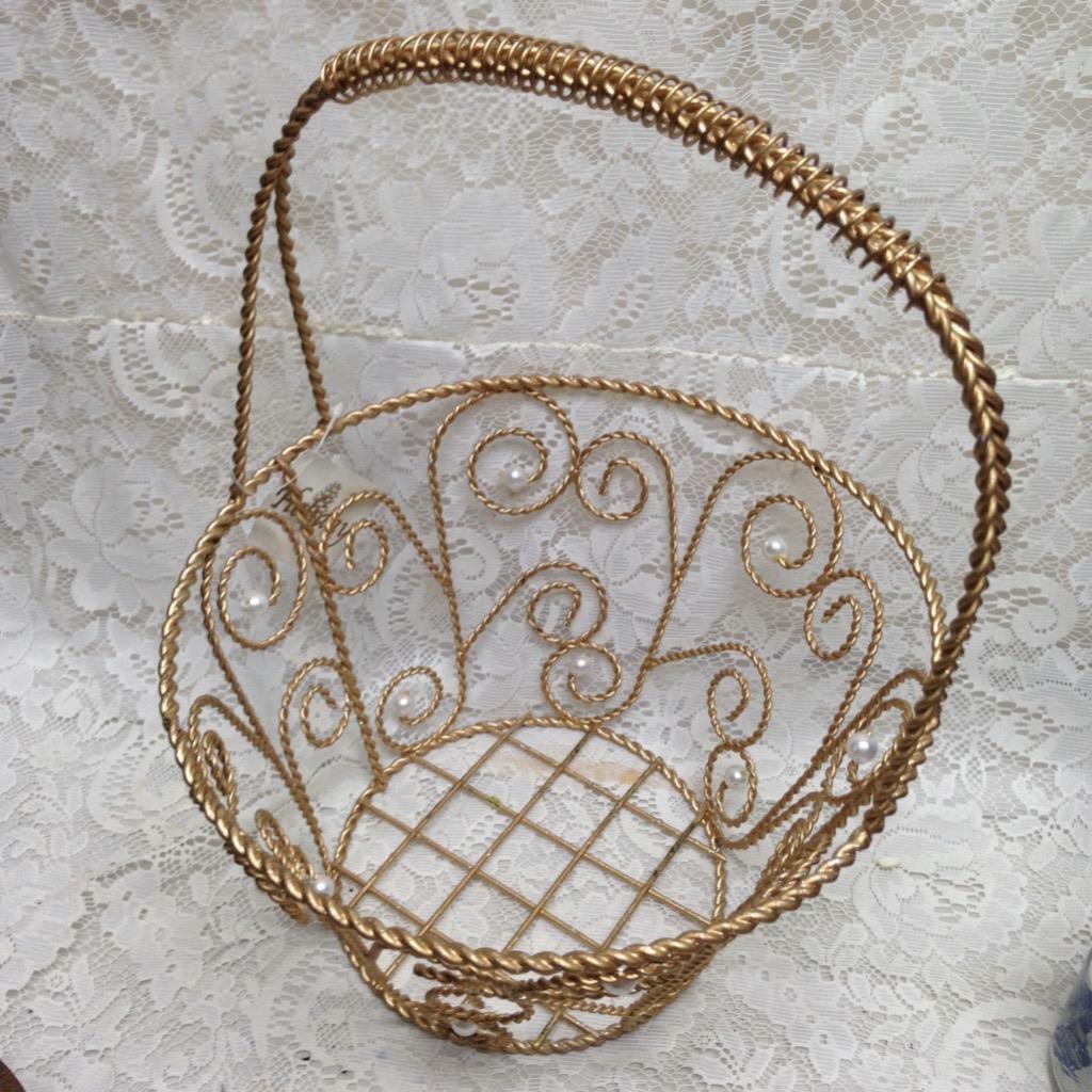 Beautiful, Large, Gilded Metal-Pearl Basket 16in x 12in