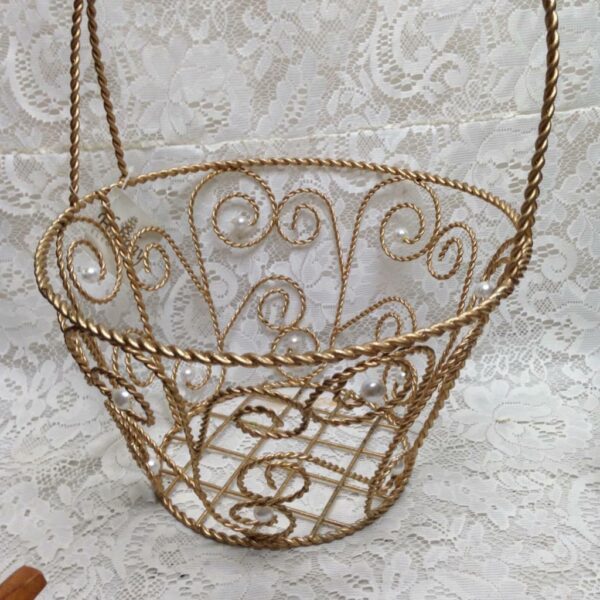 Beautiful, Large, Gilded Metal-Pearl Basket 16in x 12in
