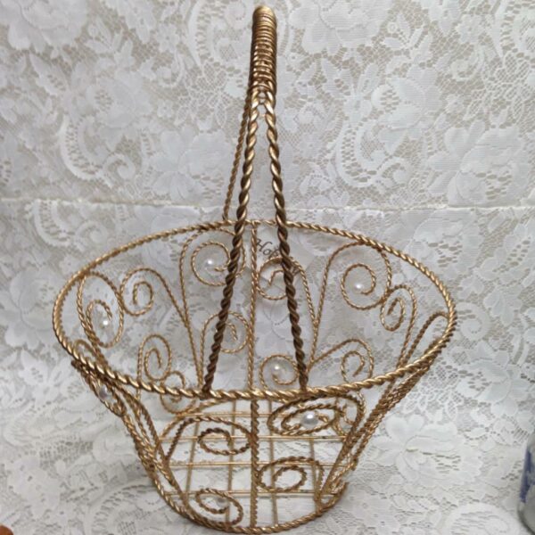 Beautiful, Large, Gilded Metal-Pearl Basket 16in x 12in