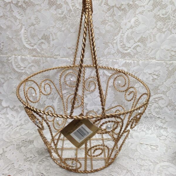 Beautiful, Large, Gilded Metal-Pearl Basket 16in x 12in