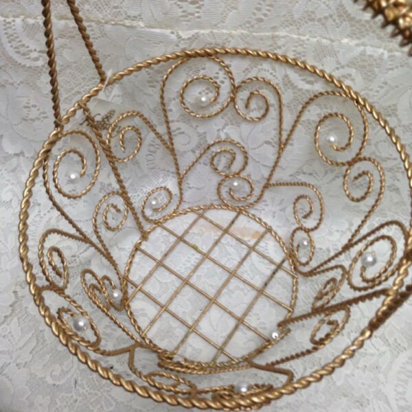 Beautiful, Large, Gilded Metal-Pearl Basket 16in x 12in