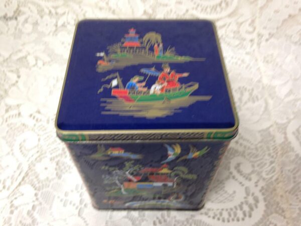 Vintage, Rare, England Variant Gaudy Willow Coasters in Hinged Tin Box 6in x 4in