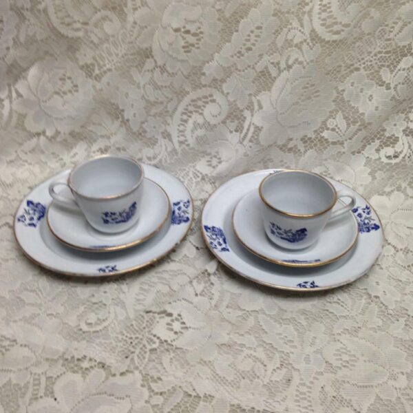 Vintage, Rare, 6pc Blue Willow Enamel Trio Tea Set for 2