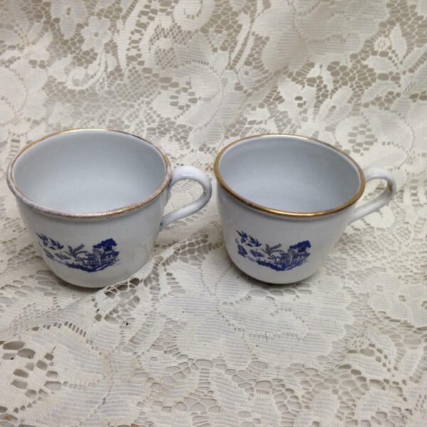 Vintage, Rare, 6pc Blue Willow Enamel Trio Tea Set for 2