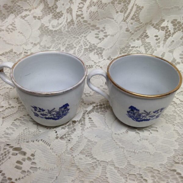 Vintage, Rare, 6pc Blue Willow Enamel Trio Tea Set for 2