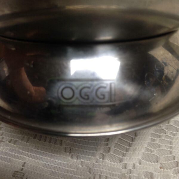 Vintage, Oggi Stainless Gravy Boat with Attached Lid 8.5in L x 5in H x 5in W