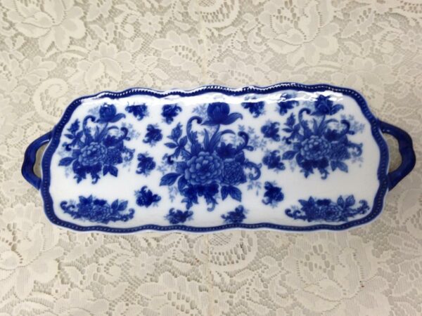 Vintage, Floral Flow Blue Crackers- Sandwich Tray Server 16in x 7in