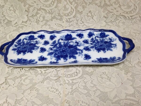 Vintage, Floral Flow Blue Crackers- Sandwich Tray Server 16in x 7in