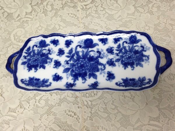 Vintage, Floral Flow Blue Crackers- Sandwich Tray Server 16in x 7in