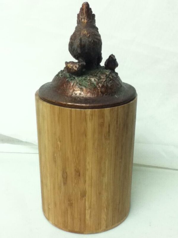 Handcrafted, Wooden Flour-Sugar Canister w/ Chicken Lid 11.5in T x 5.5in D