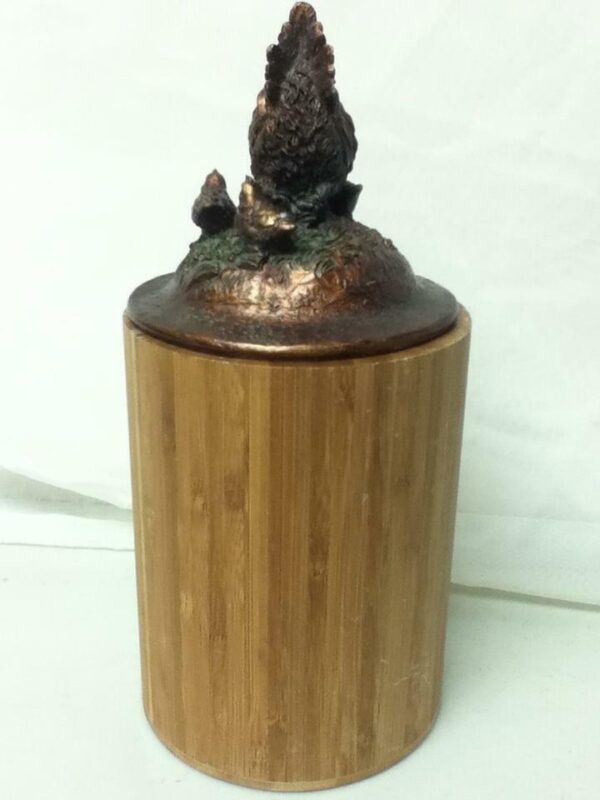 Handcrafted, Wooden Flour-Sugar Canister w/ Chicken Lid 11.5in T x 5.5in D