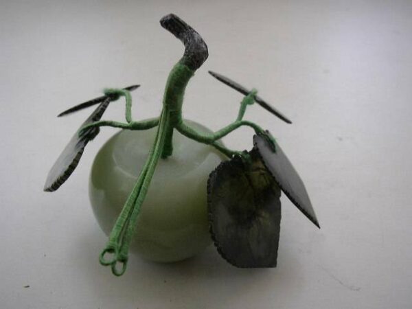 Vintage, Hand carved, Figural Apple with Leaves, Jade Glass Paperweight