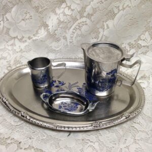 Vintage, 4pc Blue Willow Stainless-Chrome Small or Single Tea Set (B)