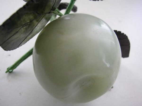 Vintage, Hand carved, Figural Apple with Leaves, Jade Glass Paperweight
