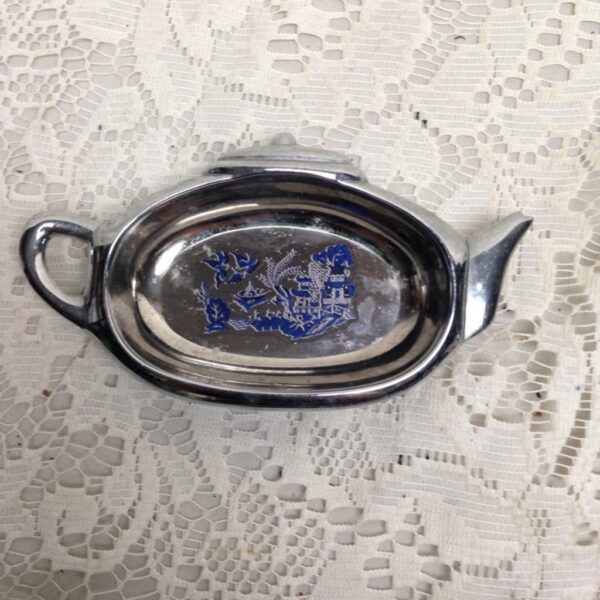 Vintage, 4pc Blue Willow Stainless-Chrome Small or Single Tea Set (B)