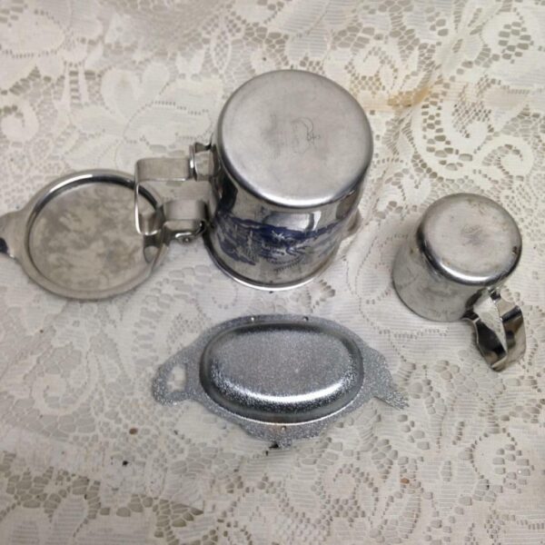 Vintage, 4pc Blue Willow Stainless-Chrome Small or Single Tea Set (B)