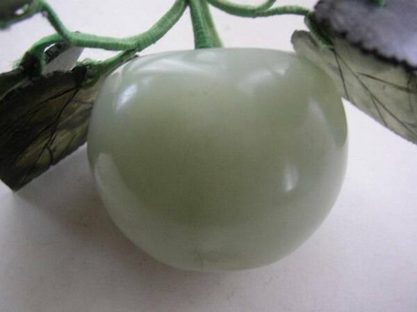 Vintage, Hand carved, Figural Apple with Leaves, Jade Glass Paperweight