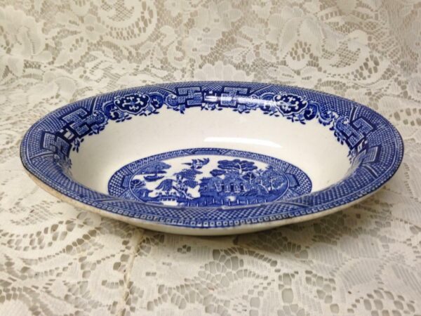 Vintage, Blue Willow John Steventon England, Oval Bowl 8.5in x 7in x 2in