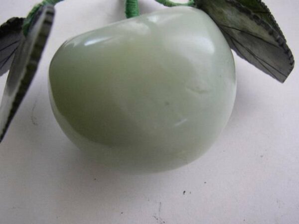 Vintage, Hand carved, Figural Apple with Leaves, Jade Glass Paperweight