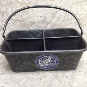 Blue Willow, Heavy, Large Galvanized Caddy 11in x 7.5in x 4in