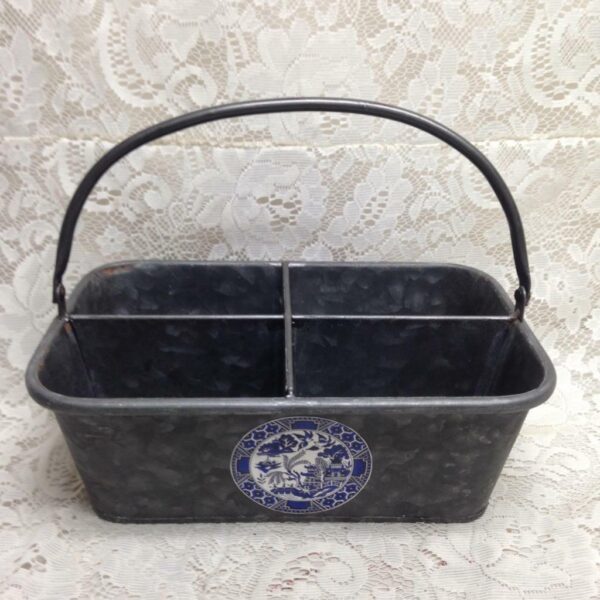 Blue Willow, Heavy, Large Galvanized Caddy 11in x 7.5in x 4in