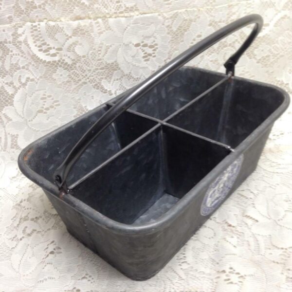 Blue Willow, Heavy, Large Galvanized Caddy 11in x 7.5in x 4in