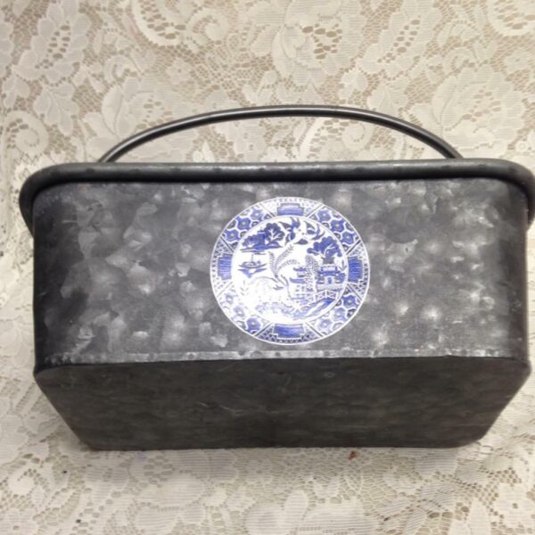 Blue Willow, Heavy, Large Galvanized Caddy 11in x 7.5in x 4in