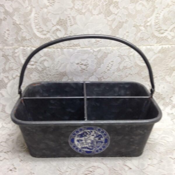 Blue Willow, Heavy, Large Galvanized Caddy 11in x 7.5in x 4in